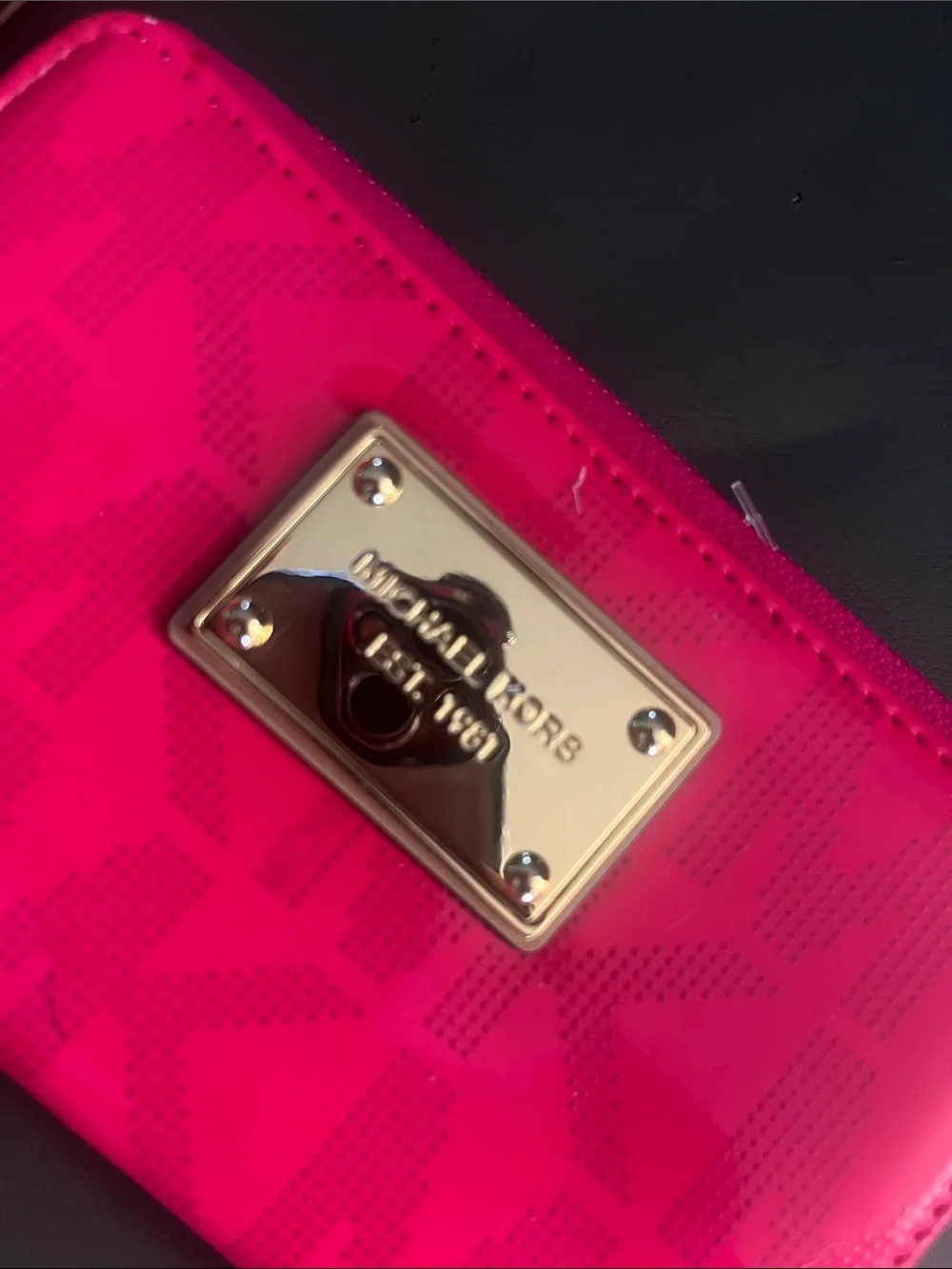 Hot Pink Patent Wristlet with Gold Plate